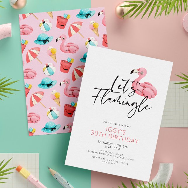 Låt oss Flamingle Modern Rosa Flamingo 30års födel Inbjudningar (Skapare uppladdad)