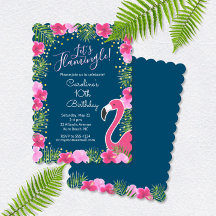 Låt oss Flamingle Navy Blue Tropical Blommigt Birt