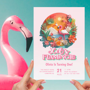 Låt oss Flamingle Pink 1-årsdag Inbjudningar