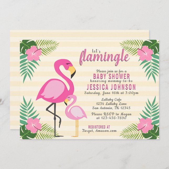 Låt oss Flamingle Rosa Flamingo Baby Shower Inbjudningar (Fram/baksida)