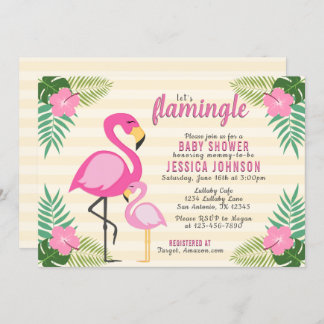 Låt oss Flamingle Rosa Flamingo Baby Shower Inbjudningar