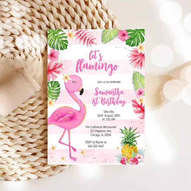 Låt oss Flamingle Rosa Flicka Tropisk Födelsedag Inbjudningar (Skapare uppladdad)