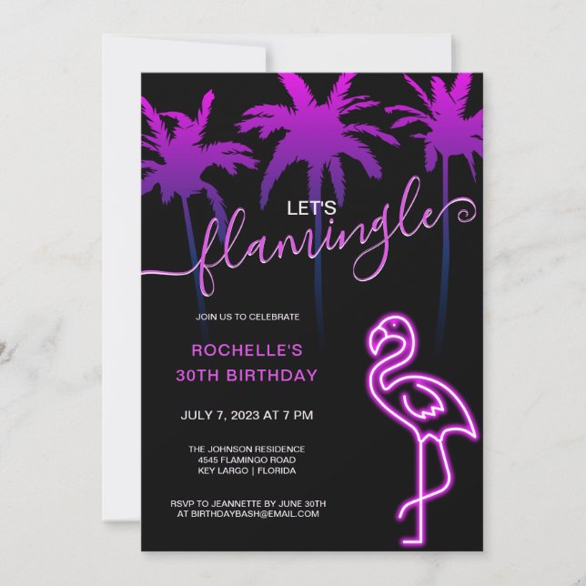 Låt oss Flamingle Rosa Neon Flamingo 30års födelse Inbjudningar (Framsida)