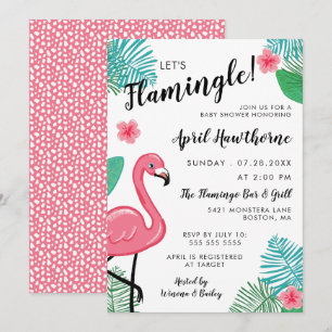 Låt oss Flamingle! Rosa White Tropical Baby Shower Inbjudningar