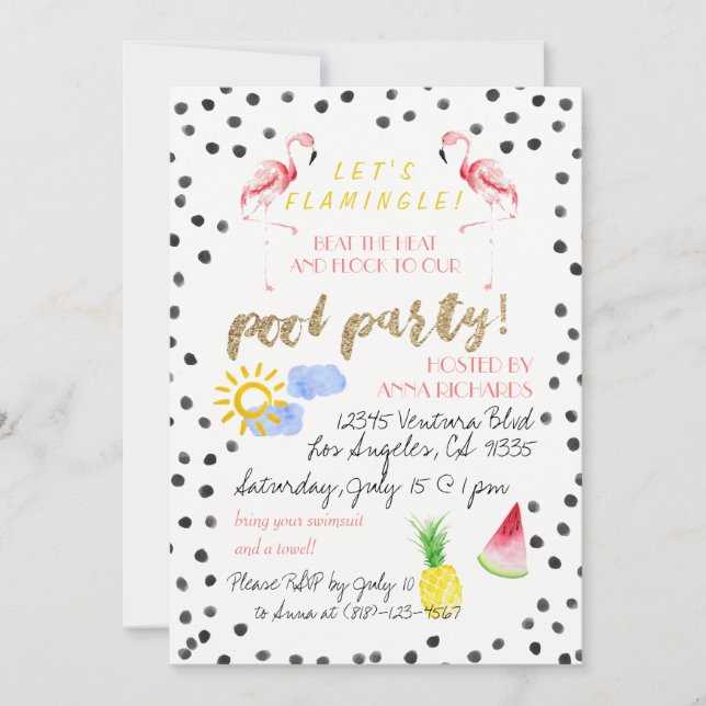 Låt oss Flamingle! Slå samman partyinbjudan Inbjudningar (Framsida)