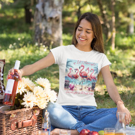 Låt oss Flamingle Strand Födelsedagsfest Minnestec T Shirt