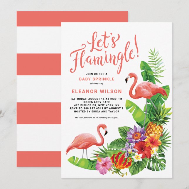 Låt oss Flamingle Tropical Baby Sprinkle Shower Inbjudningar (Fram/baksida)