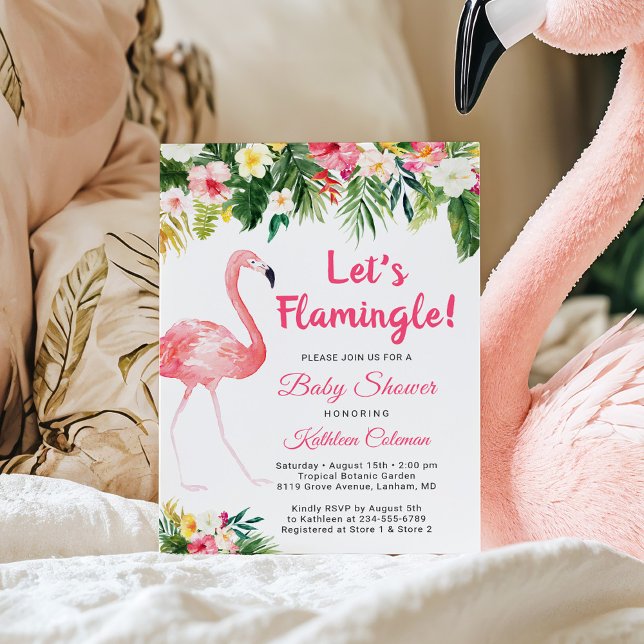 Låt oss Flamingle Tropical Blommigt Baby Shower Inbjudningar (Skapare uppladdad)