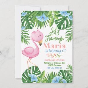 Låt oss Flamingle Tropical Flamingo Barns födelsed Inbjudningar