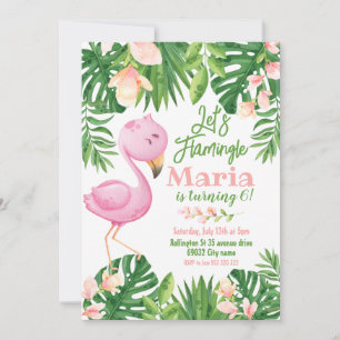 Låt oss Flamingle Tropical Flamingo Barns födelsed Inbjudningar