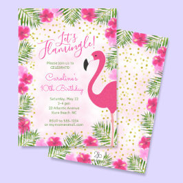 Låt oss Flamingle Tropical Rosa Blommigt Birthday Inbjudningar