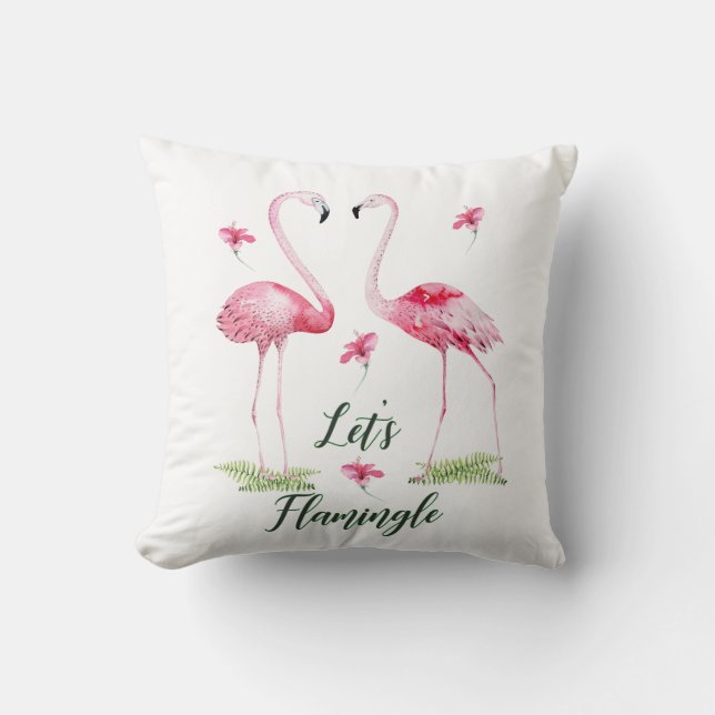 Låt oss Flamingle Typography Flamingos, Flowers Kudde (Framsida)