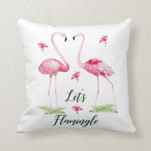 Låt oss Flamingle Typography Flamingos, Flowers Kudde