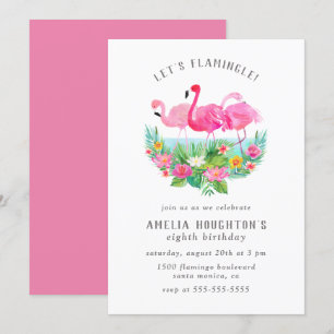 Låt oss Flamingle Watercolor Flamingo-Födelsedagsf Inbjudningar