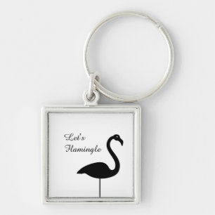 Låt oss Flamingle White Flamingo Keychain Fyrkantig Silverfärgad Nyckelring