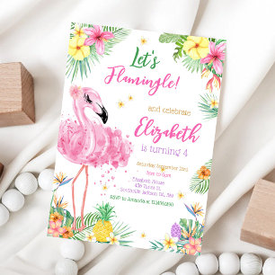 Låt oss Flamingo Flamingle Tropisk Födelsedag Inbjudningar