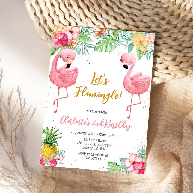 Låt oss Flamingo Flamingle Tropisk Födelsedag Inbjudningar (Skapare uppladdad)