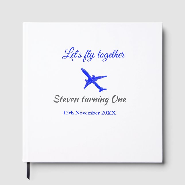 Låt oss flyga ihop första födelsedag flygplan blue gästböcker (Framsida)