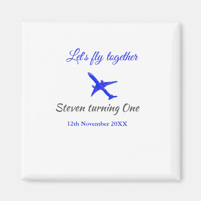 Låt oss flyga ihop första födelsedag flygplan blue magnet (Framsidan)