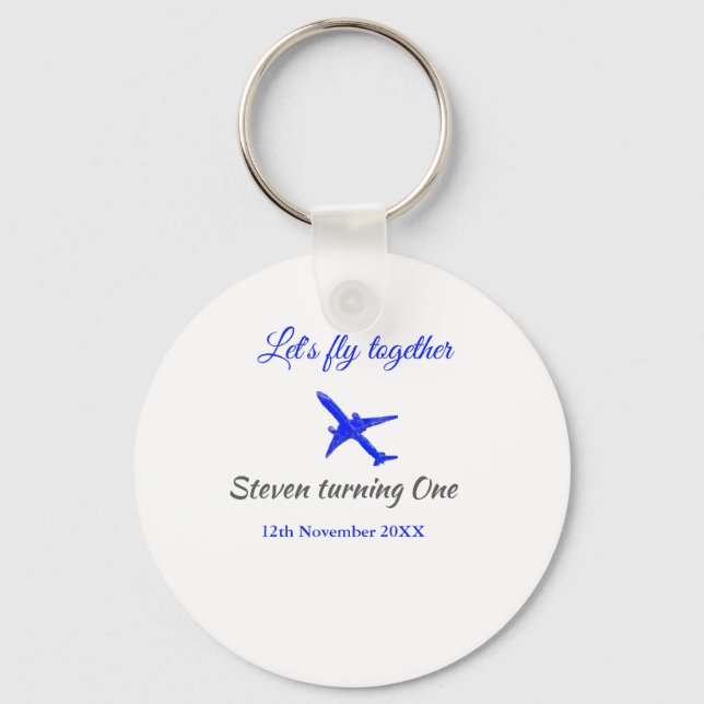 Låt oss flyga ihop första födelsedag flygplan blue nyckelring (Framsida)