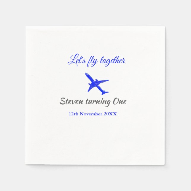 Låt oss flyga ihop första födelsedag flygplan blue pappersservett (Framsidan)