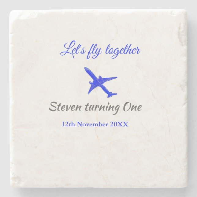 Låt oss flyga ihop första födelsedag flygplan blue stenunderlägg (Framsidan)