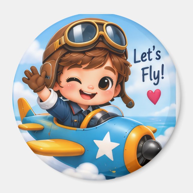 Låt oss flyga söt litet pilotflygplan magnet (Framsidan)