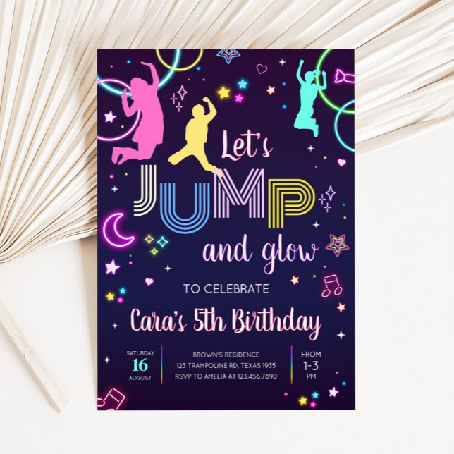 Låt oss Födelsedagsfest för hopp och glöd Inbjudningar (Let's Jump and Glow Birthday Party Invitation )