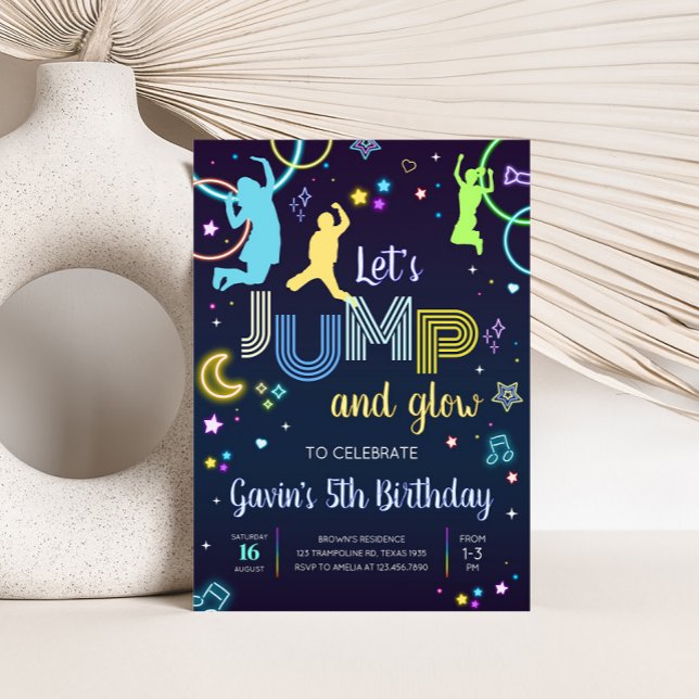 Låt oss Födelsedagsfest för jump och glöd med ramp Inbjudningar (Let's Jump and Glow Birthday Party Invitation)