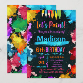 Låt oss Födelsedagsfesten Färggrafik svart Inbjudningar