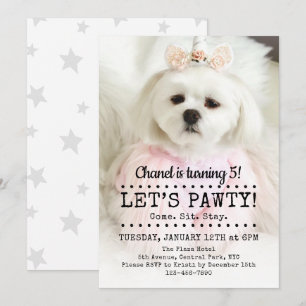 Låt oss Födelsedagsfesten Pawty Photo Pet Inbjudningar