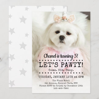 Låt oss Födelsedagsfesten Pawty Photo Pet Inbjudningar