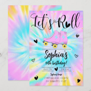 Låt oss Födelsedagsfesten Roll Girl Tie Dye Inbjudningar