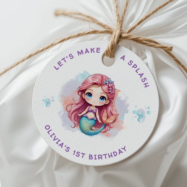 Låt oss Födelsedagsfesten Skapa en Stänk Girls-Sjö Gåvor Etiketter (Let's Make a Splash Girls Mermaid Birthday Party Favor Tags
)