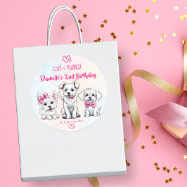 Låt oss födelsetjänst för pawty rosa Söta valpar Runt Klistermärke