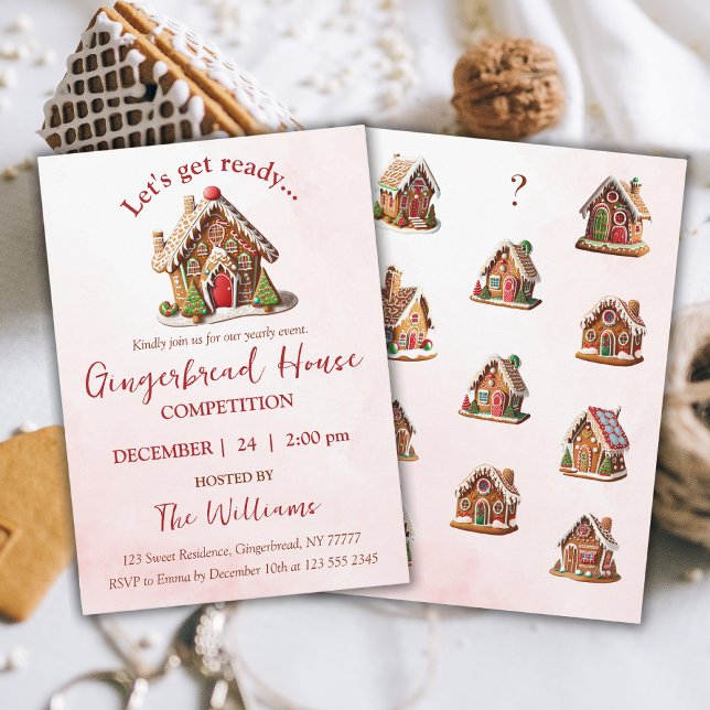 Låt oss förbereda Gingerbread House-tävlingen Inbjudningar (Are you hosting a Gingerbread House Competition this year? Don't wait; grab this invitation now!)