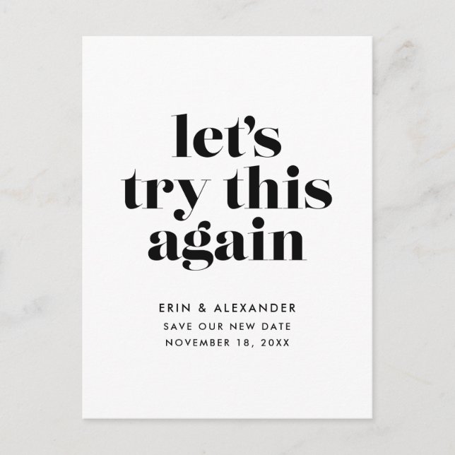 Låt oss Försök igen Ändra datum Bröllop Meddelande Vykort (Framsida)