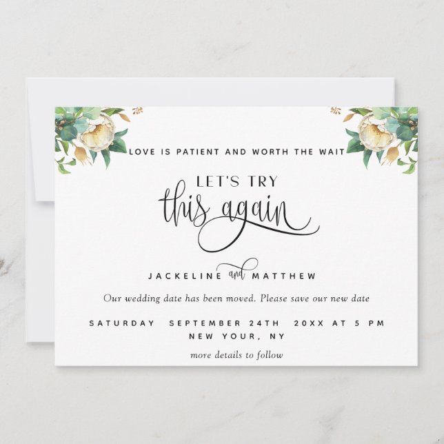 Låt oss Försök igen, Grey and White Blommigt Spara Datumet (Framsida)