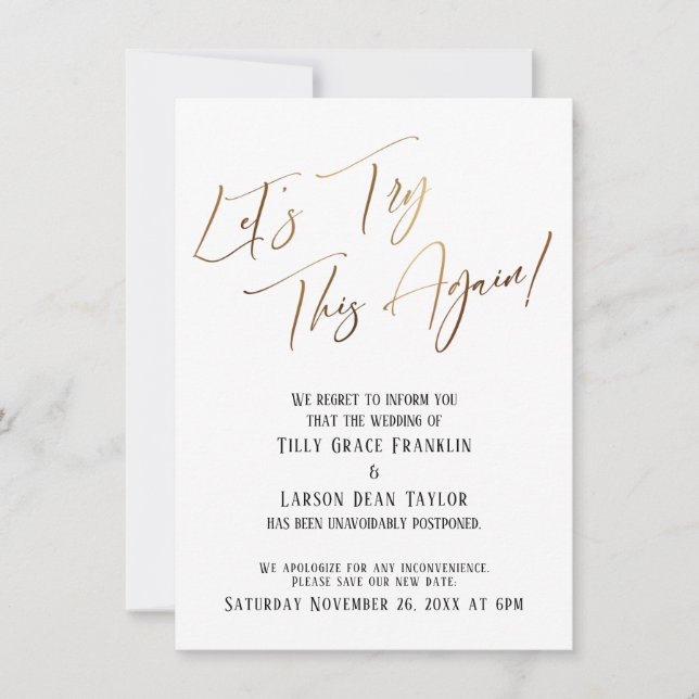 Låt oss Försök igen med det här försenade Bröllop- Inbjudningar (Framsida)