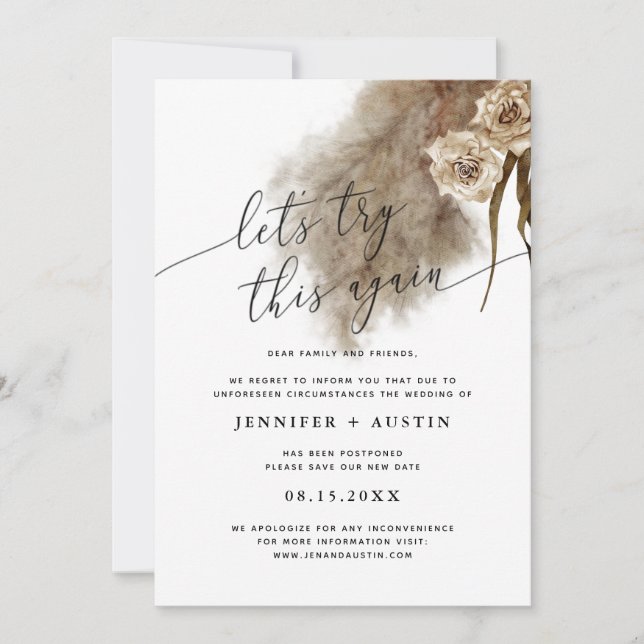 Låt oss Försök igen med Pampas Grass Bröllop Spara Datumet (Framsida)