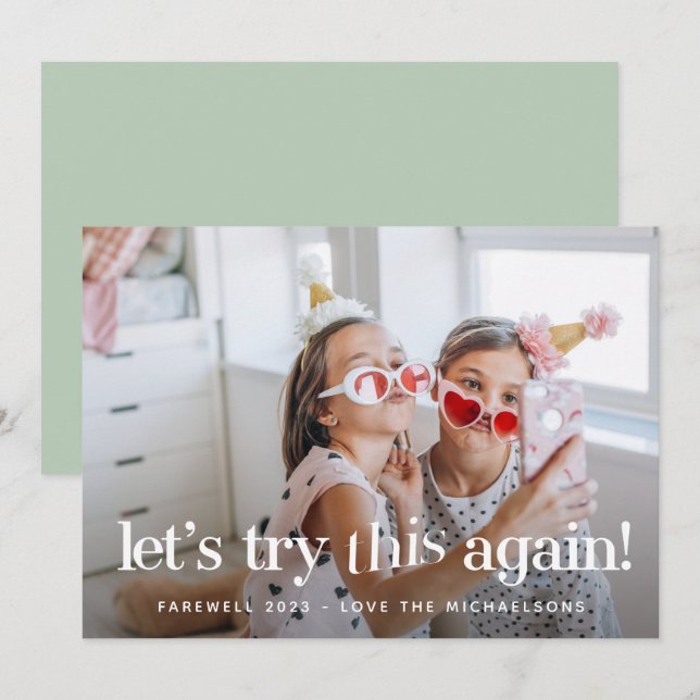 "Låt oss Försök igen" Mint Helgdag Photo Card (Fram/baksida)