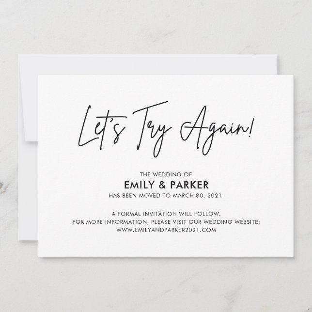 Låt oss försöka igen Bröllopsförseningsmeddelande Inbjudningar (Framsida)