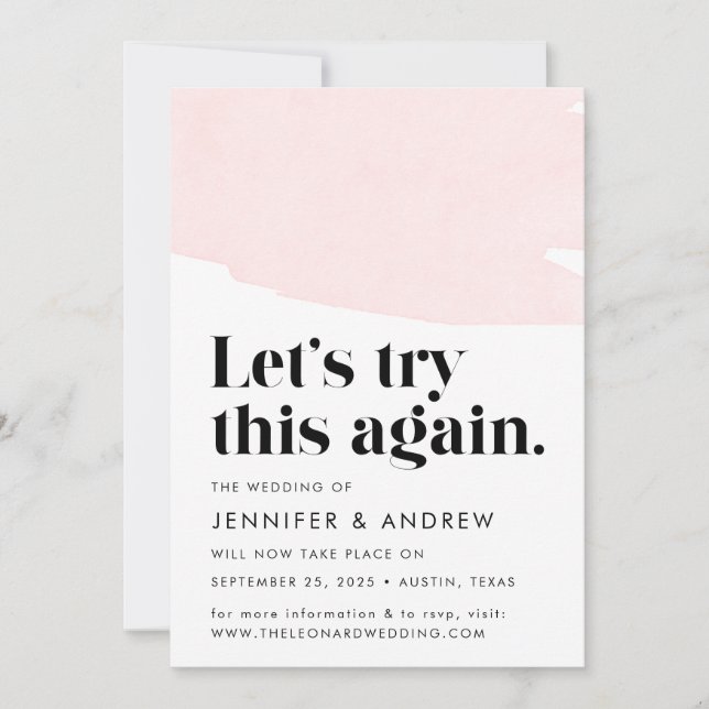 Låt Oss Försöka Igen Rosa Bröllopsuppskjutande Meddelande (Framsida)