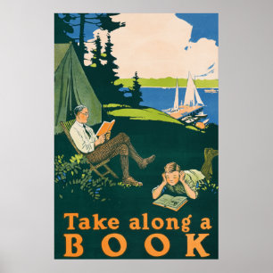 Låt oss gå att campa och läsa en bok poster