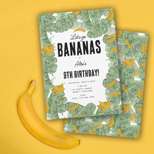 Låt oss gå Bananas Banana Tropical Birthday Theme Inbjudningar