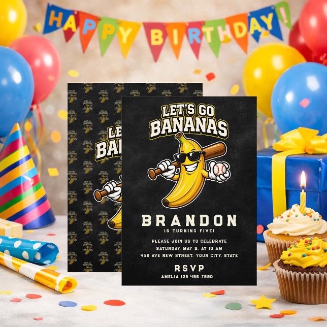 Låt oss gå bananas Retro baseboll banan rolig Inbjudningar (Skapare uppladdad)