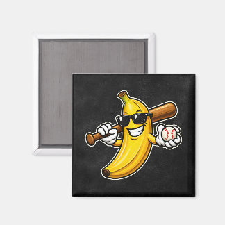 Låt oss gå bananas Retro baseboll banan rolig Magnet