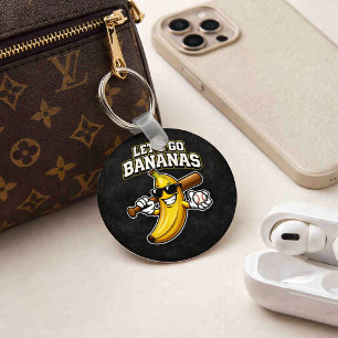 Låt oss gå bananas Retro baseboll banan rolig Nyckelring