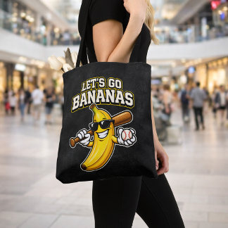 Låt oss gå bananas Retro baseboll banan rolig Tygkasse
