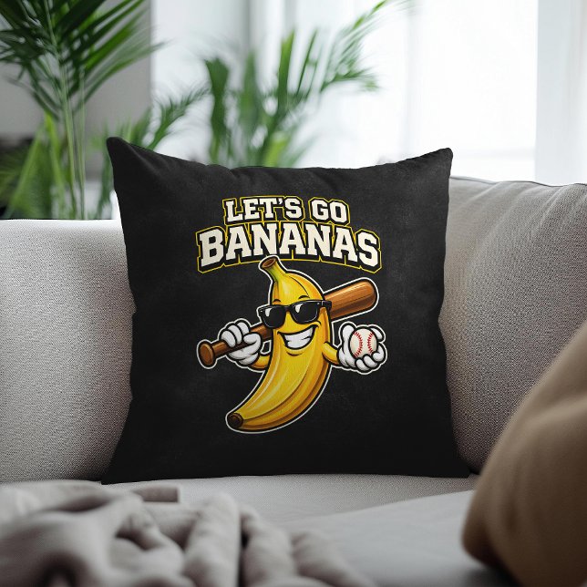 Låt oss gå bananas Retrobaseboll Banana Roligt Kudde (Skapare uppladdad)